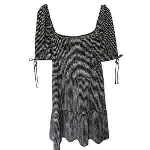 Topshop Gingham Black & White Prairie Dress Size US 14 Ruffle Short Sleeve NWT